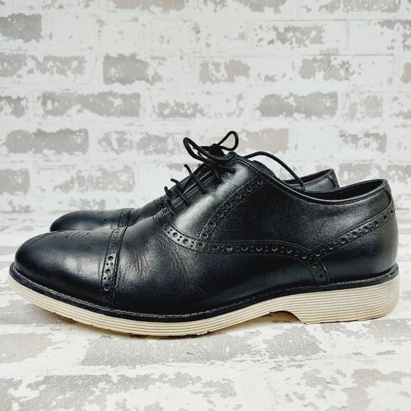 Johnston & Murphy Black Leather Lace Up Wing Tip Business Casual Oxfords D972